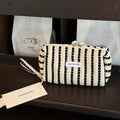 ISLANDFISH Knitted Pen Pouch | Large Capacity Aesthetic “In-Style” Look, Korean/Japanese Vibe, Mesh Compartments for Gifting - Meteor Black and White