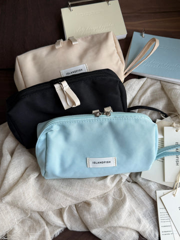 ISLANDFISH Flawless Style Minimalist Korean Aesthetic Waterproof Nylon Large-Capacity Pen Pouch, Stationery & Makeup Bag