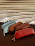 ISLANDFISH Handmade Top-grain Leather Pen Pouch, Genuine Leather Storage, Large Capacity, Vegetable-Tanned & Crazy Horse Leather