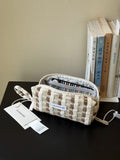 ISLANDFISH Knitted Pen Pouch | Large Capacity Aesthetic “In-Style” Look, Korean/Japanese Vibe, Mesh Compartments for Gifting
