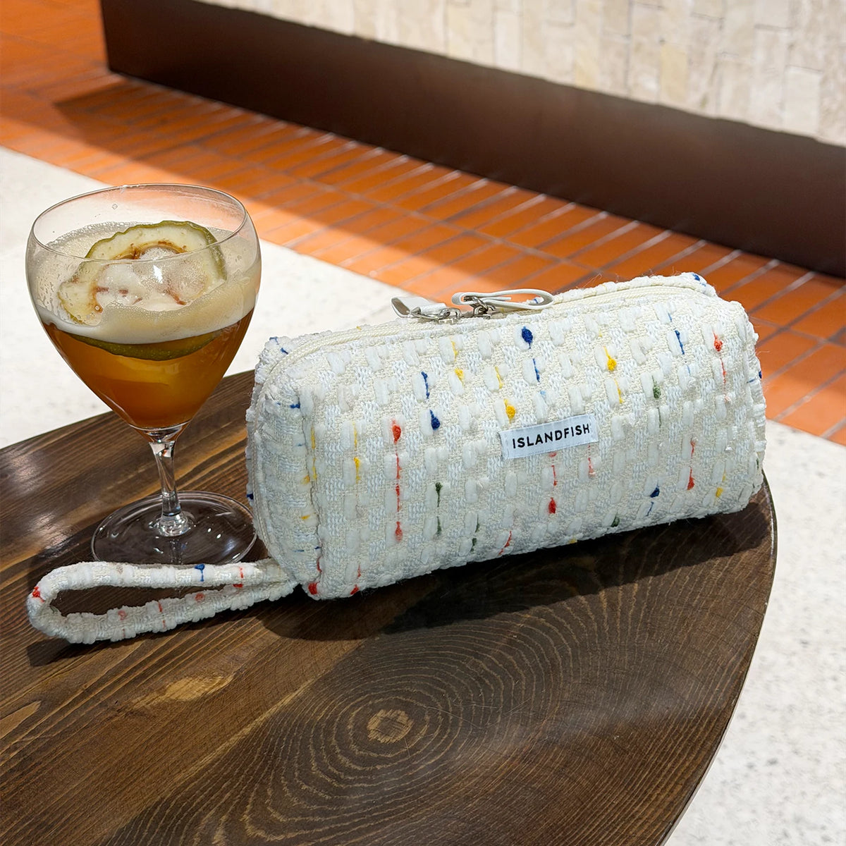 ISLANDFISH Knitted Pen Pouch | Large Capacity Aesthetic “In-Style” Look, Korean/Japanese Vibe, Mesh Compartments for Gifting - Fresh White Tea