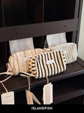 ISLANDFISH Knitted Pen Pouch | Large Capacity Aesthetic “In-Style” Look, Korean/Japanese Vibe, Mesh Compartments for Gifting
